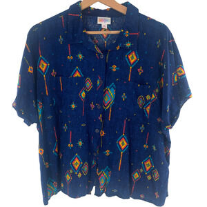 LuLaRoe Amy Top Size Medium  Blue Tribal/ Indian Design